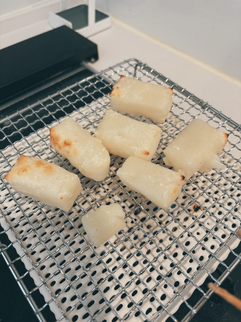 網でゆっくり焼くお餅
