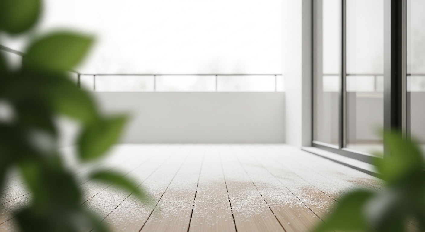 ベランダにうっすら積もった雪