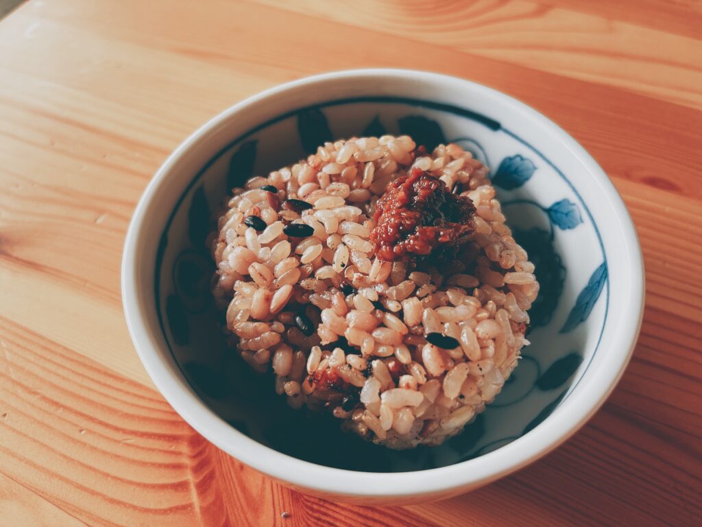 しょうゆ醤を乗せた玄米ごはん